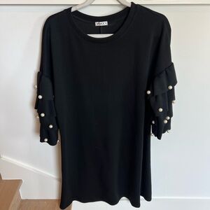 WHY Dress Black Pearl Sleeve Womens Shift Dress Layered Sleeves Large
